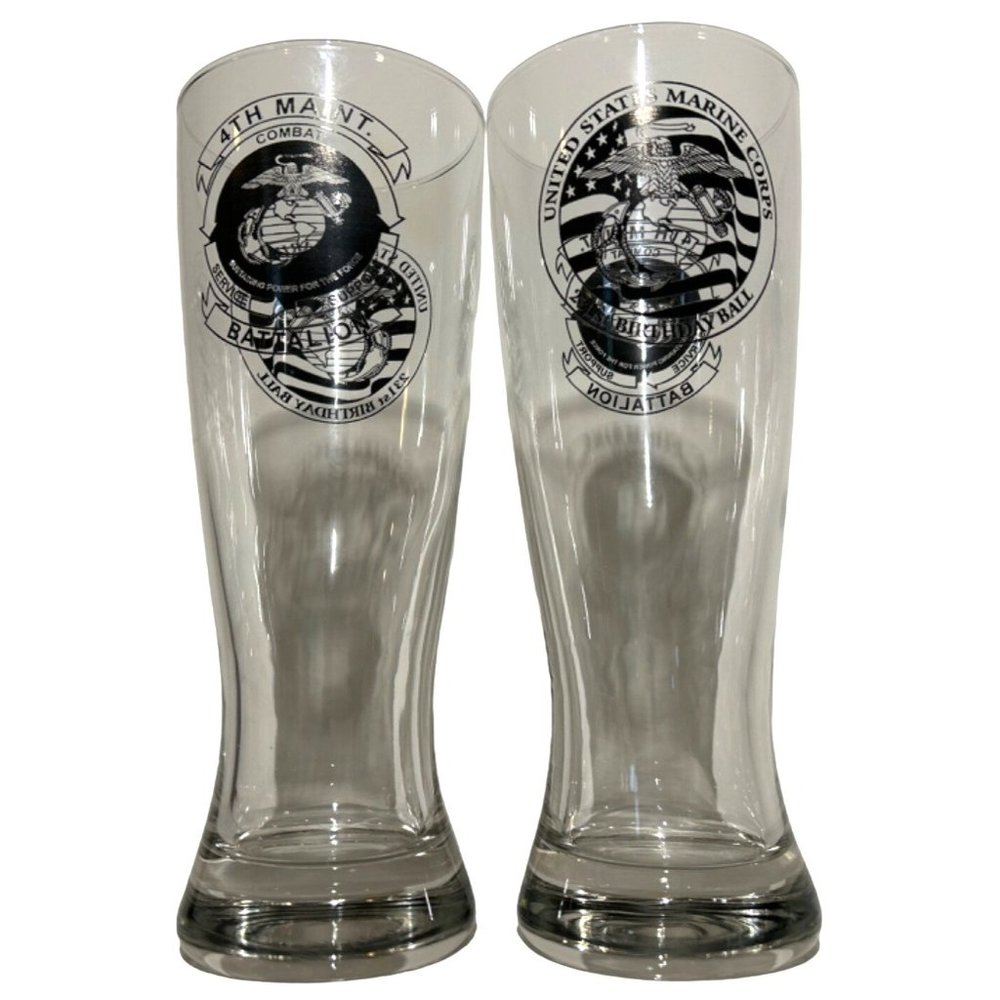 USMC 231st Birthday Ball Pint Glasses 8.5" Tall Set of Two - Picture 1 of 5